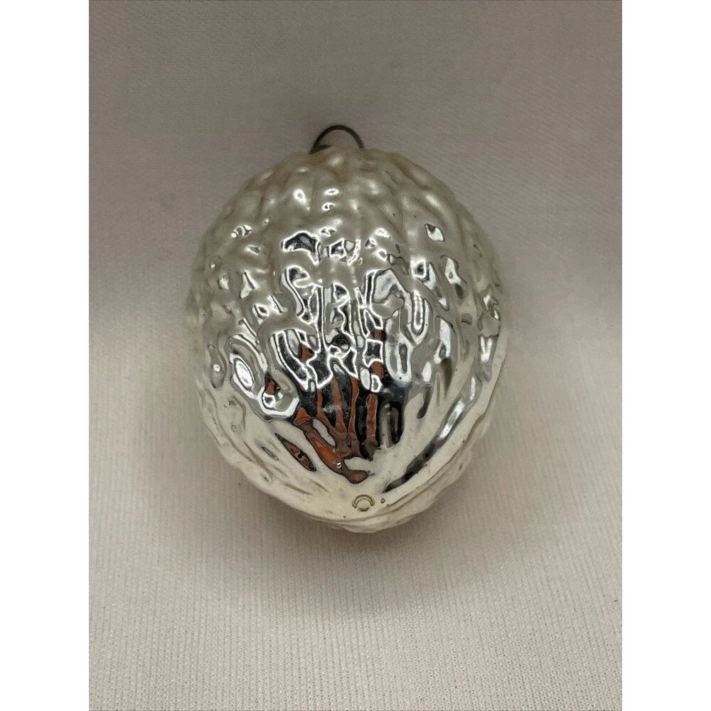 Vintage Glass Christmas Ornament Silver Acorn Textured Bumpy Holiday Tree